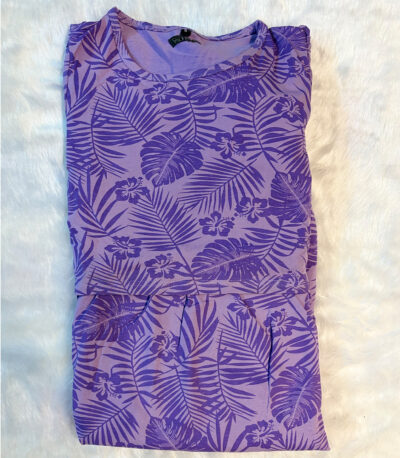 Relax in style with our tropical-themed purple lounge dress. Soft, breathable, and perfect for home comfort or a breezy sleepwear look.