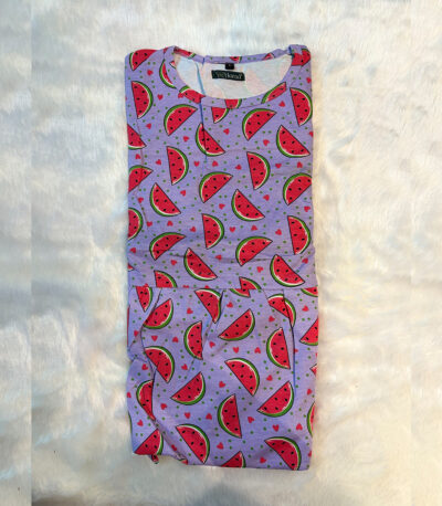 Brighten your day with this watermelon-printed lilac lounge dress. Soft, playful, and perfect for cozy, fruity fun at home!