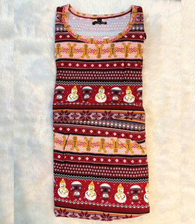 Bring home the holiday spirit! This festive lounge dress with snowmen and gingerbread prints is as cozy as it is cheerful