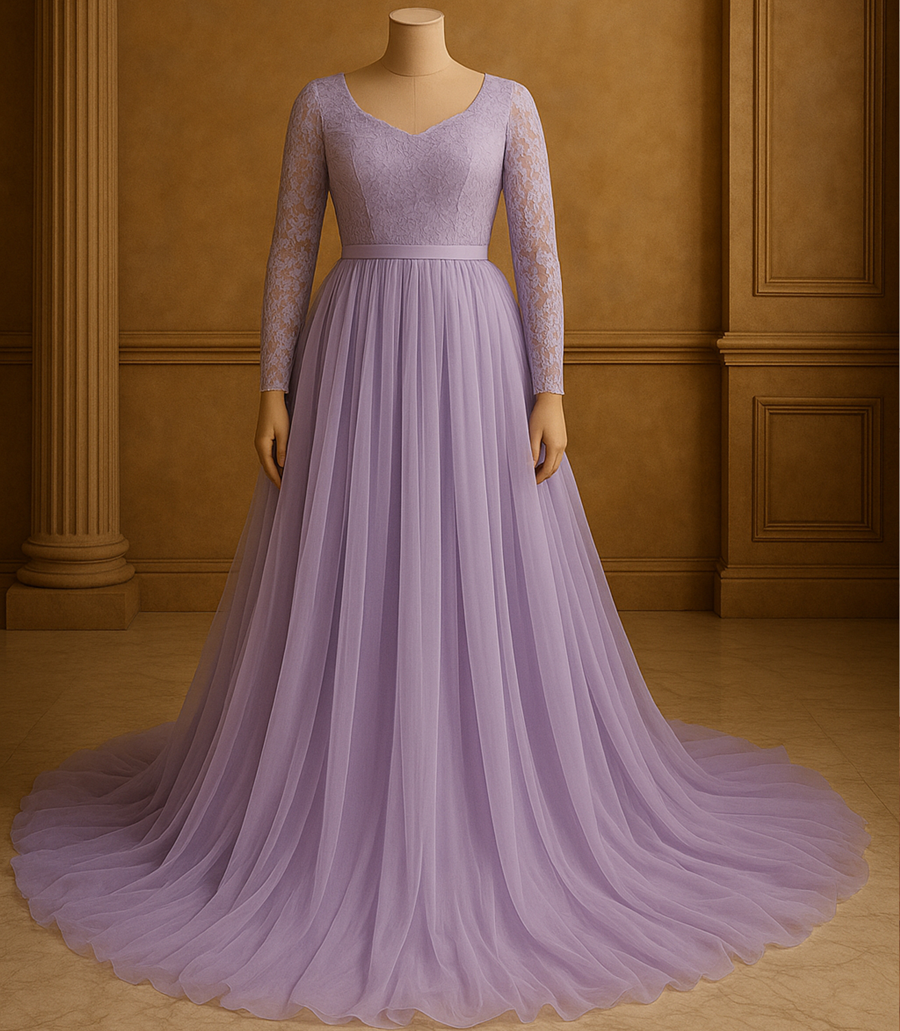 Lavender Full Hand Netted Gown 4