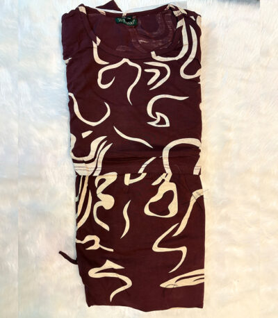 Make a statement while staying comfy – this mocha lounge dress with artistic swirls is perfect for your cozy, creative side.