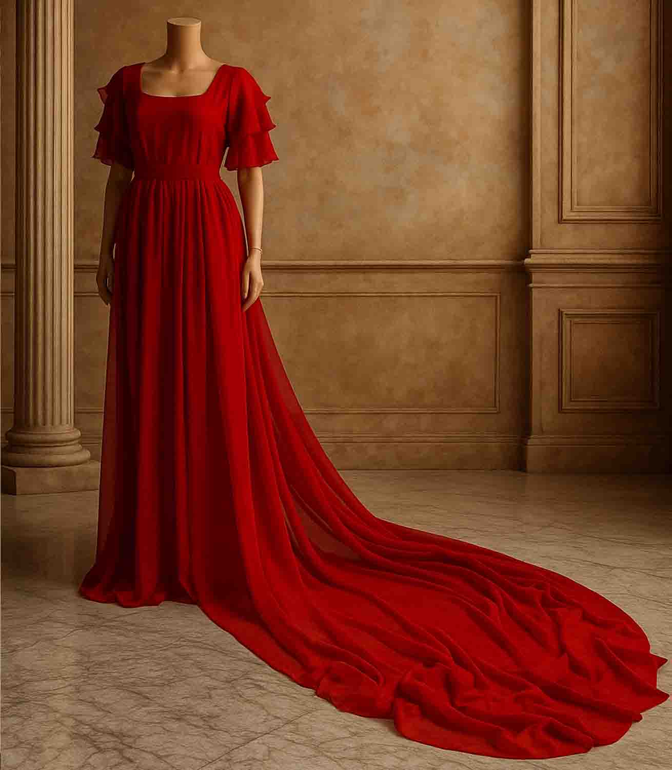 Red Long Tail Gown 1